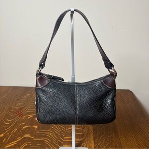 Dooney & Bourke Black Florentine Pebbled and Brown Leather Shoulder Bag